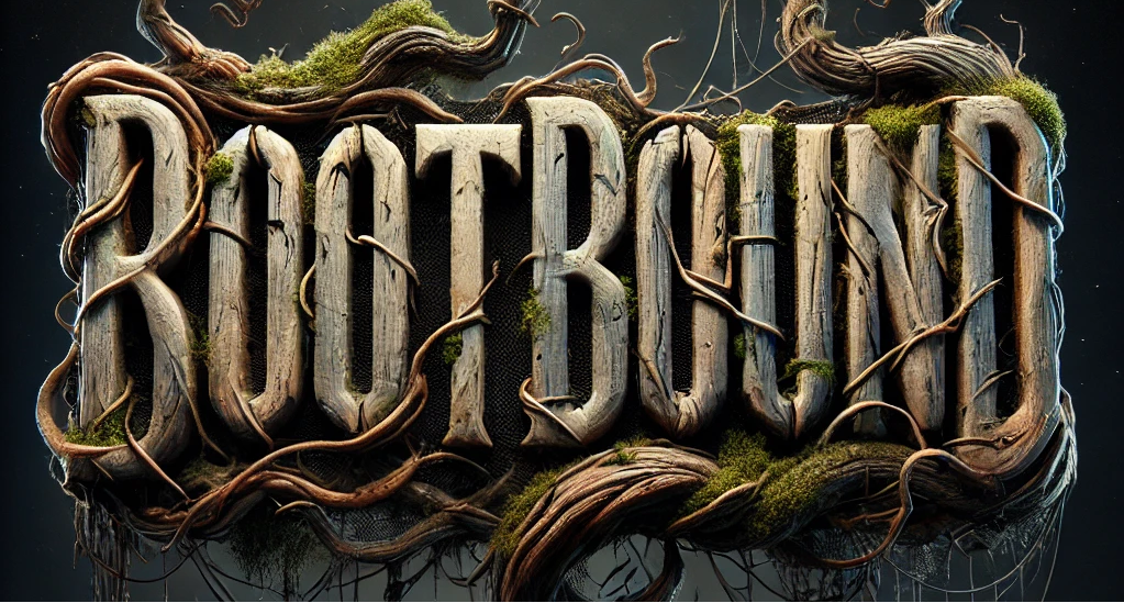 stylized roots intertwining beneath bold text on a dark background